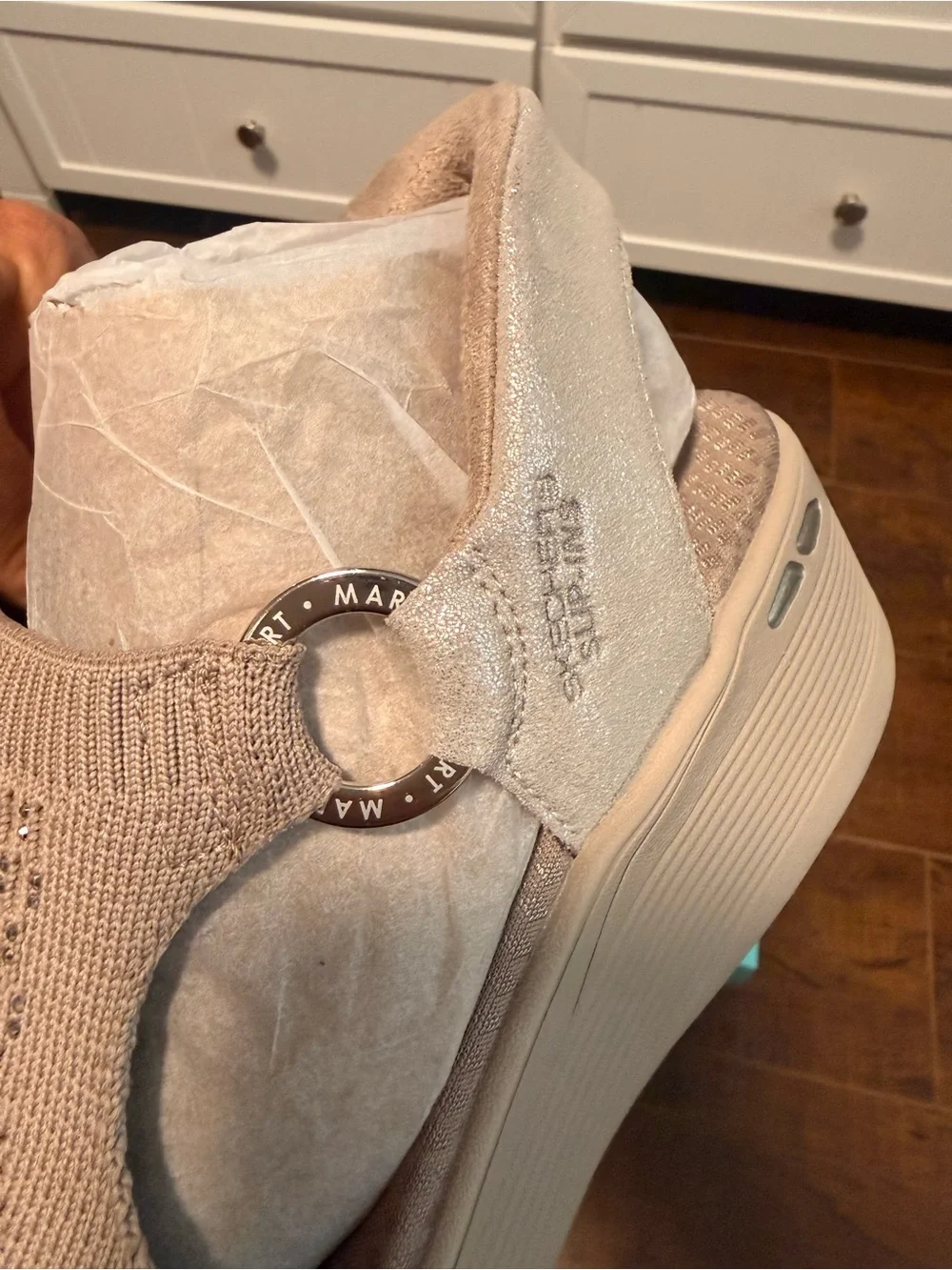 NWT Martha Stewart for Skechers Women’s Knit Slip-On Wedge Sandals - Taupe